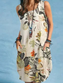 Online Women's Midi Dress Casual Dress Elegant Stylish Basic Vacation Daily Regular Fit Floral Sleeveless Crew Neck Yellow Red Navy Blue Summer Spring Women Spring Dresses