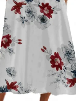 Sale Women's Midi Dress Casual Dress A Line Dress Elegant Vintage Stylish Lantern Sleeve Vacation Daily Fall Dress Regular Fit Floral Short Sleeve Crew Neck White Light Green Green Dark Blue Spring Fall Women Spring Dresses