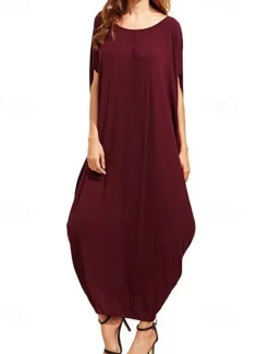Hot Women's Midi Dress Casual Dress Fashion Classic Modern Vacation Holiday Going out Regular Fit Plain Short Sleeve Crew Neck Black Wine Green Summer Women T Shirt Dresses