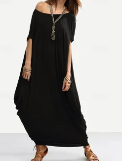 Hot Women's Midi Dress Casual Dress Fashion Classic Modern Vacation Holiday Going out Regular Fit Plain Short Sleeve Crew Neck Black Wine Green Summer Women T Shirt Dresses