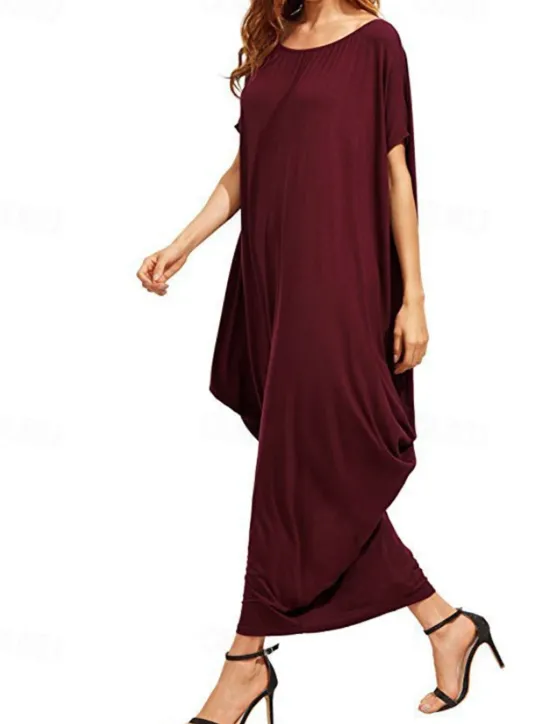 Hot Women's Midi Dress Casual Dress Fashion Classic Modern Vacation Holiday Going out Regular Fit Plain Short Sleeve Crew Neck Black Wine Green Summer Women T Shirt Dresses
