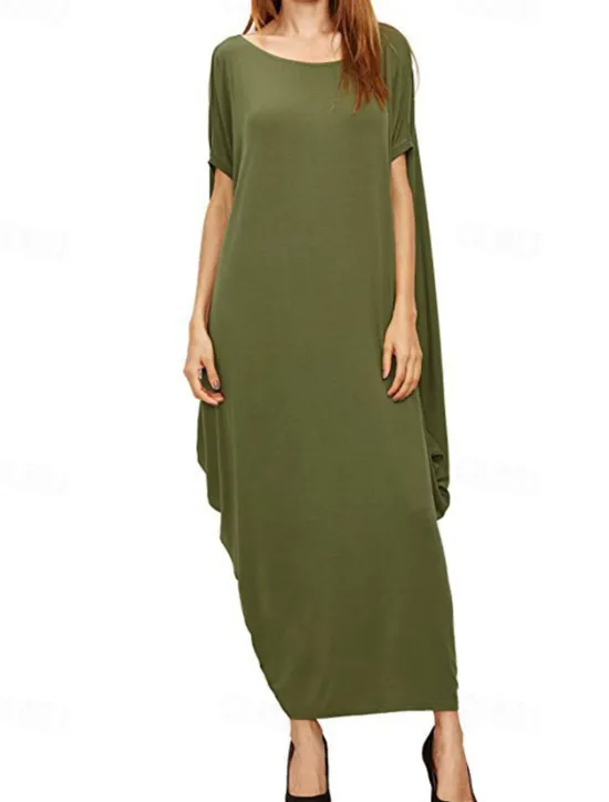 Hot Women's Midi Dress Casual Dress Fashion Classic Modern Vacation Holiday Going out Regular Fit Plain Short Sleeve Crew Neck Black Wine Green Summer Women T Shirt Dresses