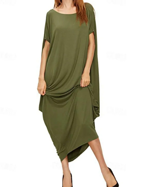 Hot Women's Midi Dress Casual Dress Fashion Classic Modern Vacation Holiday Going out Regular Fit Plain Short Sleeve Crew Neck Black Wine Green Summer Women T Shirt Dresses