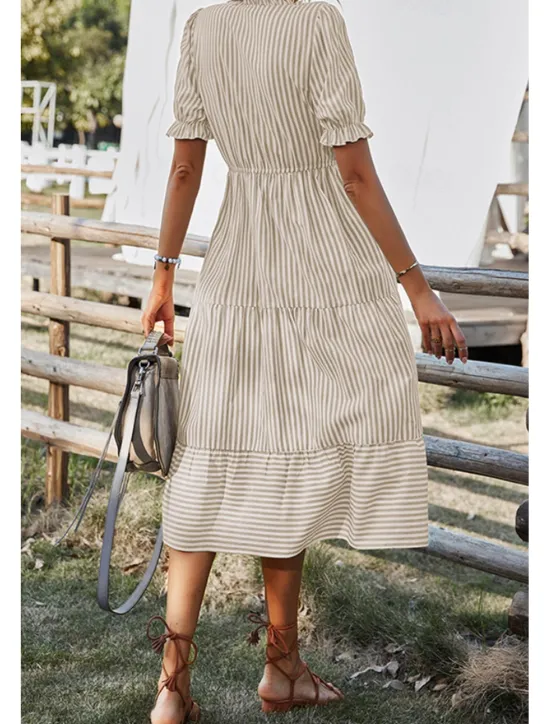 Hot Women's Midi Dress Casual Dress Summer Dress Fashion Classic Outdoor Holiday Date Regular Fit Striped Short Sleeve V Neck Pink Blue Dark Green Khaki Summer Women Casual Dress