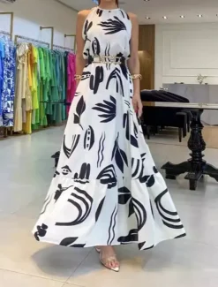 New Women's Midi Dress Casual Dress A Line Dress Stylish Casual Vacation Daily Regular Fit Floral Sleeveless Crew Neck Black White Summer Women Floral Dresses