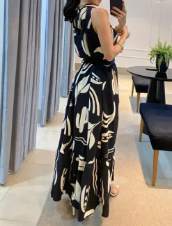 New Women's Midi Dress Casual Dress A Line Dress Stylish Casual Vacation Daily Regular Fit Floral Sleeveless Crew Neck Black White Summer Women Floral Dresses