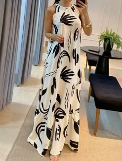 New Women's Midi Dress Casual Dress A Line Dress Stylish Casual Vacation Daily Regular Fit Floral Sleeveless Crew Neck Black White Summer Women Floral Dresses