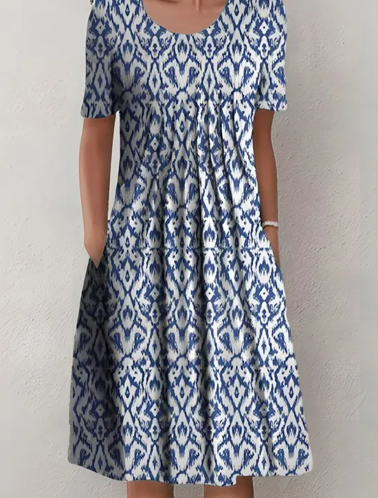 Online Women's Midi Dress Casual Dress Shift Dress Basic Casual Vacation Daily Weekend Regular Fit Geometric Short Sleeve Crew Neck Summer Spring Women Casual Dress