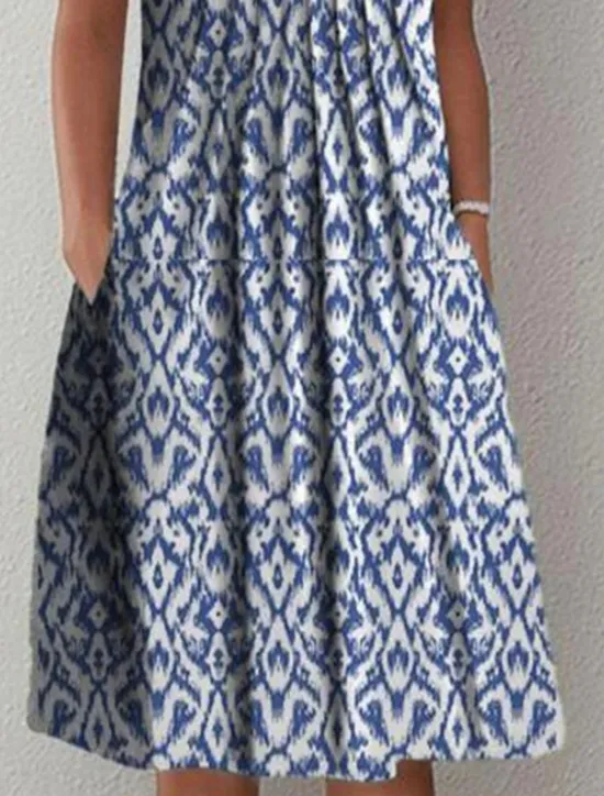 Online Women's Midi Dress Casual Dress Shift Dress Basic Casual Vacation Daily Weekend Regular Fit Geometric Short Sleeve Crew Neck Summer Spring Women Casual Dress