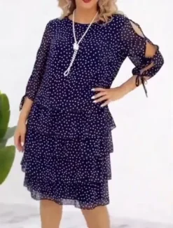 New Women's Midi Dress Casual Dress Stylish Casual Vacation Daily Regular Fit Polka Dot 3/4 Length Sleeve Crew Neck Summer Women Casual Dress