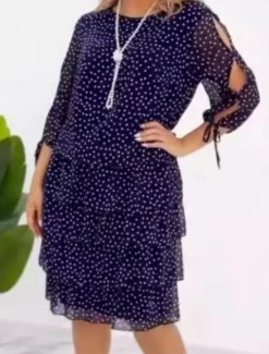 New Women's Midi Dress Casual Dress Stylish Casual Vacation Daily Regular Fit Polka Dot 3/4 Length Sleeve Crew Neck Summer Women Casual Dress