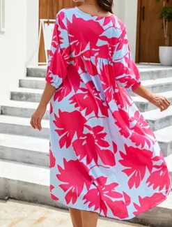 Sale Women's Midi Dress Casual Dress Floral Dress Stylish Casual Outdoor Vacation Holiday Loose Fit Floral Leopard Pure Color Half Sleeve Crew Neck Black Purple Fuchsia Green Spring Fall Autumn Women Vacation Dresses