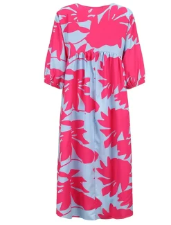 Sale Women's Midi Dress Casual Dress Floral Dress Stylish Casual Outdoor Vacation Holiday Loose Fit Floral Leopard Pure Color Half Sleeve Crew Neck Black Purple Fuchsia Green Spring Fall Autumn Women Vacation Dresses