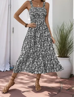 Sale Women's Midi Dress Casual Dress Slip Dress Stylish Casual Vacation Daily Regular Fit Floral Sleeveless Strap Black Navy Blue Blue Orange Summer Women Spring Dresses