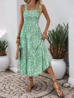 Sale Women's Midi Dress Casual Dress Slip Dress Stylish Casual Vacation Daily Regular Fit Floral Sleeveless Strap Black Navy Blue Blue Orange Summer Women Spring Dresses