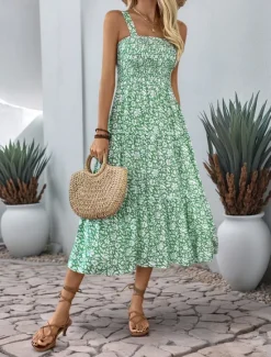 Sale Women's Midi Dress Casual Dress Slip Dress Stylish Casual Vacation Daily Regular Fit Floral Sleeveless Strap Black Navy Blue Blue Orange Summer Women Spring Dresses