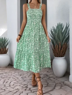 Sale Women's Midi Dress Casual Dress Slip Dress Stylish Casual Vacation Daily Regular Fit Floral Sleeveless Strap Black Navy Blue Blue Orange Summer Women Spring Dresses