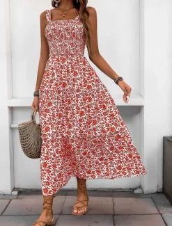 Sale Women's Midi Dress Casual Dress Slip Dress Stylish Casual Vacation Daily Regular Fit Floral Sleeveless Strap Black Navy Blue Blue Orange Summer Women Spring Dresses
