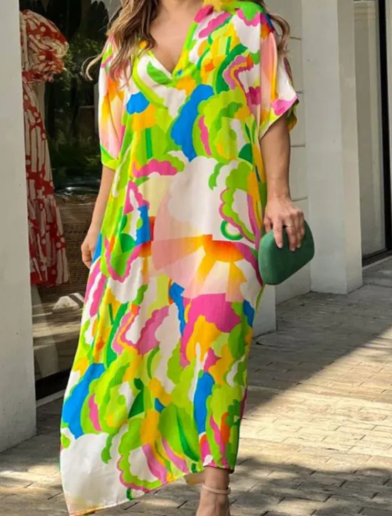 Sale Women's Midi Dress Casual Dress Stylish Casual Vacation Party Work Loose Fit Graphic Short Sleeve V Neck Summer Spring Fall Women Vacation Dresses