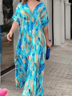 Sale Women's Midi Dress Casual Dress Stylish Casual Vacation Party Work Loose Fit Graphic Short Sleeve V Neck Summer Spring Fall Women Vacation Dresses