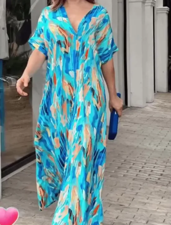 Sale Women's Midi Dress Casual Dress Stylish Casual Vacation Party Work Loose Fit Graphic Short Sleeve V Neck Summer Spring Fall Women Vacation Dresses