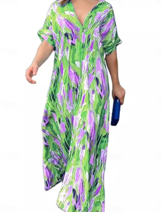 Sale Women's Midi Dress Casual Dress Stylish Casual Vacation Party Work Loose Fit Graphic Short Sleeve V Neck Summer Spring Fall Women Vacation Dresses