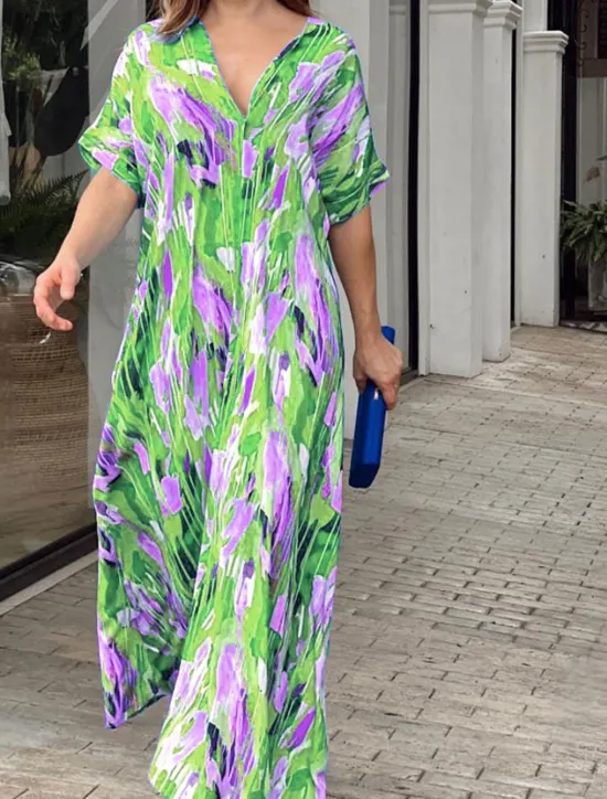 Sale Women's Midi Dress Casual Dress Stylish Casual Vacation Party Work Loose Fit Graphic Short Sleeve V Neck Summer Spring Fall Women Vacation Dresses