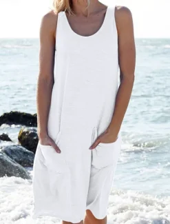 New Women's Midi Dress Casual Dress Tank Dress Basic Casual Vacation Daily Regular Fit Graphic Sleeveless U Neck Black White Pink Sky Blue Summer Women Sundresses