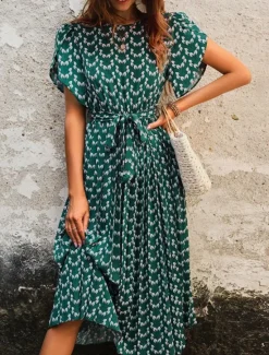 Outlet Women's Midi Dress Casual Dress A Line Dress Stylish Casual Vacation Daily Regular Fit Floral Short Sleeve V Neck Summer Women Spring Dresses|Floral Dresses