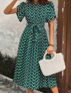 Outlet Women's Midi Dress Casual Dress A Line Dress Stylish Casual Vacation Daily Regular Fit Floral Short Sleeve V Neck Summer Women Spring Dresses|Floral Dresses