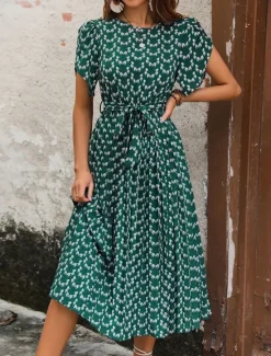 Outlet Women's Midi Dress Casual Dress A Line Dress Stylish Casual Vacation Daily Regular Fit Floral Short Sleeve V Neck Summer Women Spring Dresses|Floral Dresses