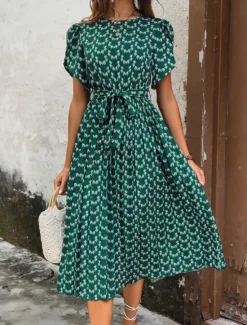 Outlet Women's Midi Dress Casual Dress A Line Dress Stylish Casual Vacation Daily Regular Fit Floral Short Sleeve V Neck Summer Women Spring Dresses|Floral Dresses