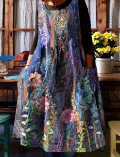 Hot Women's Midi Dress Casual Dress Cotton Linen Dress Summer Dress Print Dress Fashion Modern Daily Weekend Regular Fit Floral Sleeveless Crew Neck Red Royal Blue Summer Women Floral Dresses