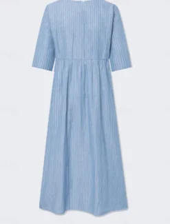 Sale Women's Midi Dress Casual Dress A Line Dress Elegant Stylish Casual Vacation Daily Loose Fit Stripe Short Sleeve Crew Neck Gray Light Blue Summer Spring Women T Shirt Dresses