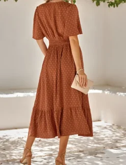Best Women's Midi Dress Casual Dress Swing Dress A Line Dress Stylish Basic Casual Vacation Daily Regular Fit Plain Short Sleeve V Neck Light Green Red Summer Spring Women Cocktail Dress