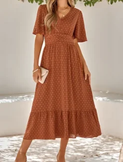 Best Women's Midi Dress Casual Dress Swing Dress A Line Dress Stylish Basic Casual Vacation Daily Regular Fit Plain Short Sleeve V Neck Light Green Red Summer Spring Women Cocktail Dress