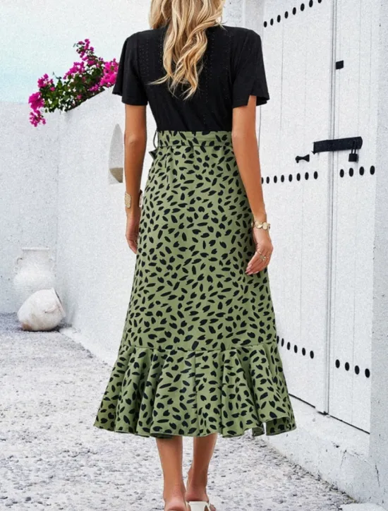 Women's Midi Dress Casual Dress Wrap Dress Summer Dress Fashion Modern Daily Weekend Regular Fit Leopard Short Sleeve V Neck Wine Green Apricot Summer Women Floral Dresses