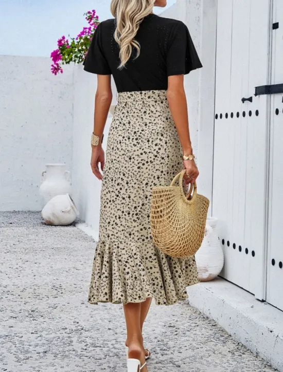 Women's Midi Dress Casual Dress Wrap Dress Summer Dress Fashion Modern Daily Weekend Regular Fit Leopard Short Sleeve V Neck Wine Green Apricot Summer Women Floral Dresses