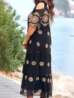 Hot Women's Midi Dress Casual Dress Cocktail Dress Wedding Guest Dress Chiffon Dress Elegant Stylish Casual Vacation Casual Daily Loose Fit Graphic Short Sleeve Crew Neck Summer Spring Women Cocktail Dress