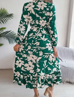 Clearance Women's Midi Dress Casual Dress Swing Dress A Line Dress Casual Daily Regular Fit Floral Long Sleeve V Neck Wine Green Khaki Summer Spring Fall Women Spring Dresses