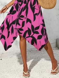 New Women's Midi Dress Casual Dress Swing Dress A Line Dress Stylish Casual Vacation Daily Regular Fit Leaf Sleeveless V Neck Light Pink Blue Purple Apricot Summer Women Floral Dresses