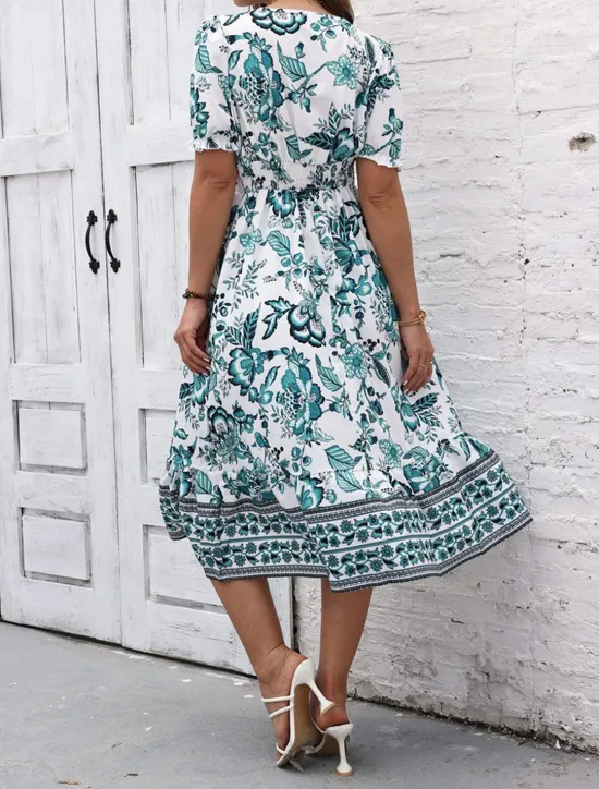 Discount Women's Midi Dress Casual Dress Swing Dress A Line Dress Summer Dress Streetwear A Line Vacation Street Holiday Regular Fit Floral Short Sleeve V Neck Black Red Blue Green Summer Women Spring Dresses|Floral Dresses