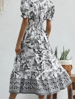 Discount Women's Midi Dress Casual Dress Swing Dress A Line Dress Summer Dress Streetwear A Line Vacation Street Holiday Regular Fit Floral Short Sleeve V Neck Black Red Blue Green Summer Women Spring Dresses|Floral Dresses