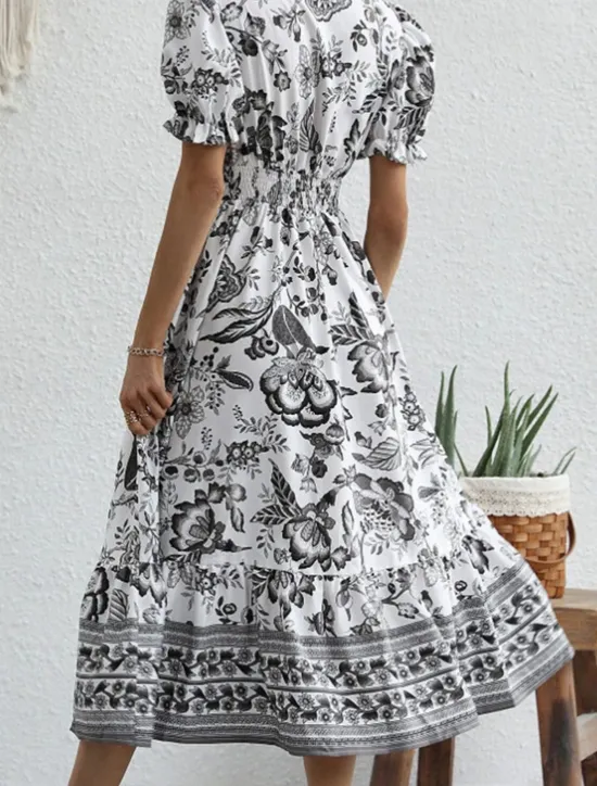Discount Women's Midi Dress Casual Dress Swing Dress A Line Dress Summer Dress Streetwear A Line Vacation Street Holiday Regular Fit Floral Short Sleeve V Neck Black Red Blue Green Summer Women Spring Dresses|Floral Dresses