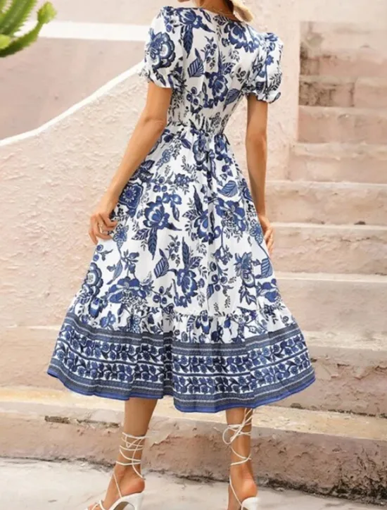 Discount Women's Midi Dress Casual Dress Swing Dress A Line Dress Summer Dress Streetwear A Line Vacation Street Holiday Regular Fit Floral Short Sleeve V Neck Black Red Blue Green Summer Women Spring Dresses|Floral Dresses