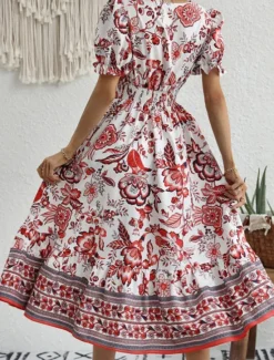 Discount Women's Midi Dress Casual Dress Swing Dress A Line Dress Summer Dress Streetwear A Line Vacation Street Holiday Regular Fit Floral Short Sleeve V Neck Black Red Blue Green Summer Women Spring Dresses|Floral Dresses