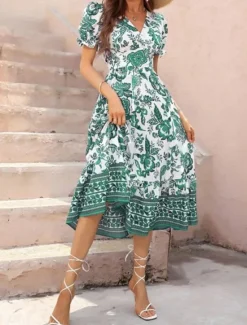Discount Women's Midi Dress Casual Dress Swing Dress A Line Dress Summer Dress Streetwear A Line Vacation Street Holiday Regular Fit Floral Short Sleeve V Neck Black Red Blue Green Summer Women Spring Dresses|Floral Dresses