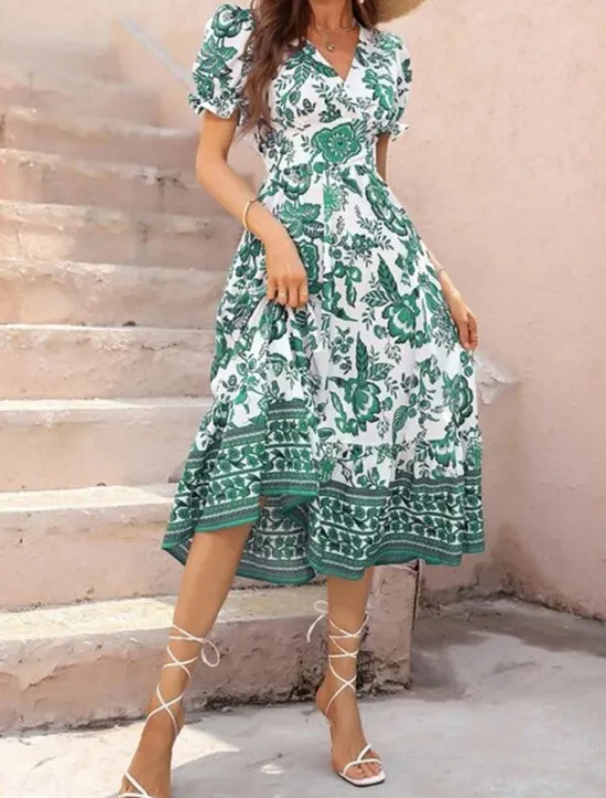 Discount Women's Midi Dress Casual Dress Swing Dress A Line Dress Summer Dress Streetwear A Line Vacation Street Holiday Regular Fit Floral Short Sleeve V Neck Black Red Blue Green Summer Women Spring Dresses|Floral Dresses