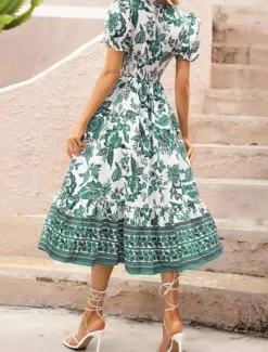 Discount Women's Midi Dress Casual Dress Swing Dress A Line Dress Summer Dress Streetwear A Line Vacation Street Holiday Regular Fit Floral Short Sleeve V Neck Black Red Blue Green Summer Women Spring Dresses|Floral Dresses