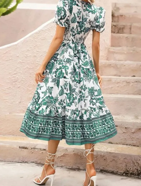 Discount Women's Midi Dress Casual Dress Swing Dress A Line Dress Summer Dress Streetwear A Line Vacation Street Holiday Regular Fit Floral Short Sleeve V Neck Black Red Blue Green Summer Women Spring Dresses|Floral Dresses